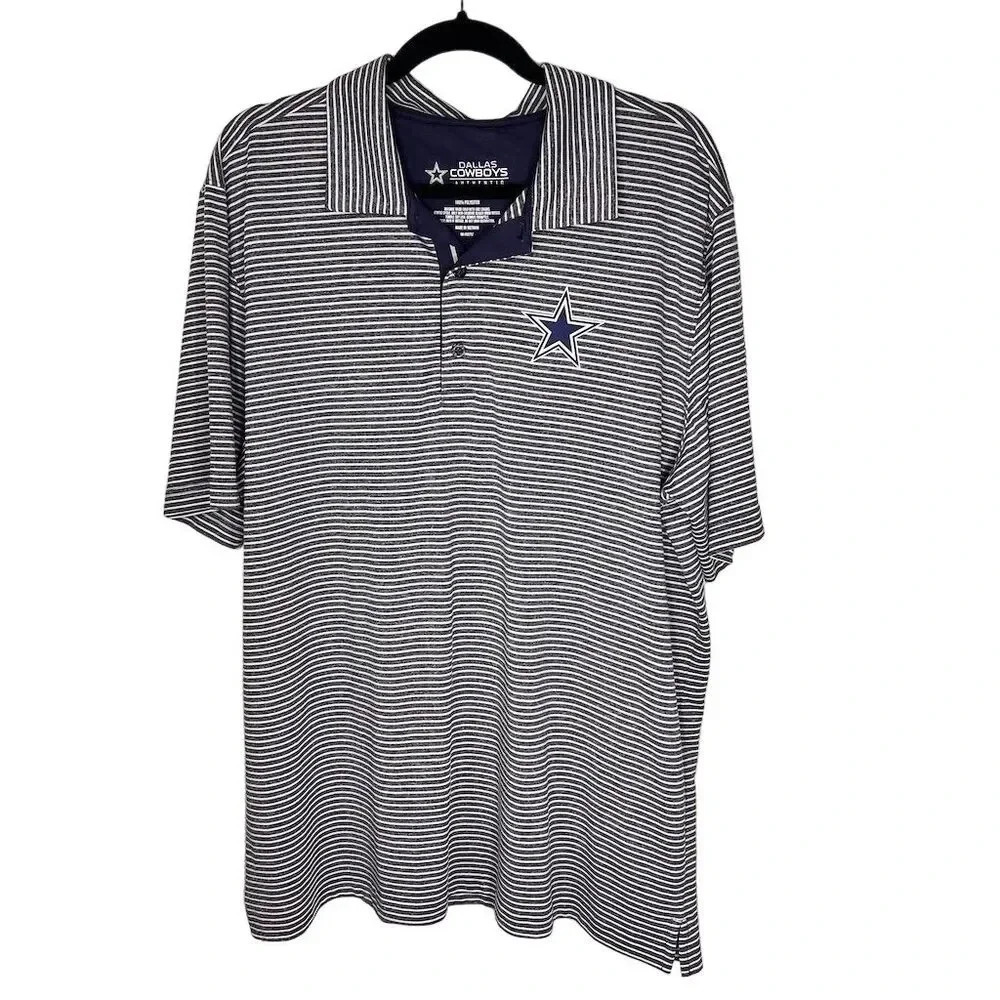 Dallas Cowboys Men's XL Blue and White Striped Polo Shirt Team Logo Casual